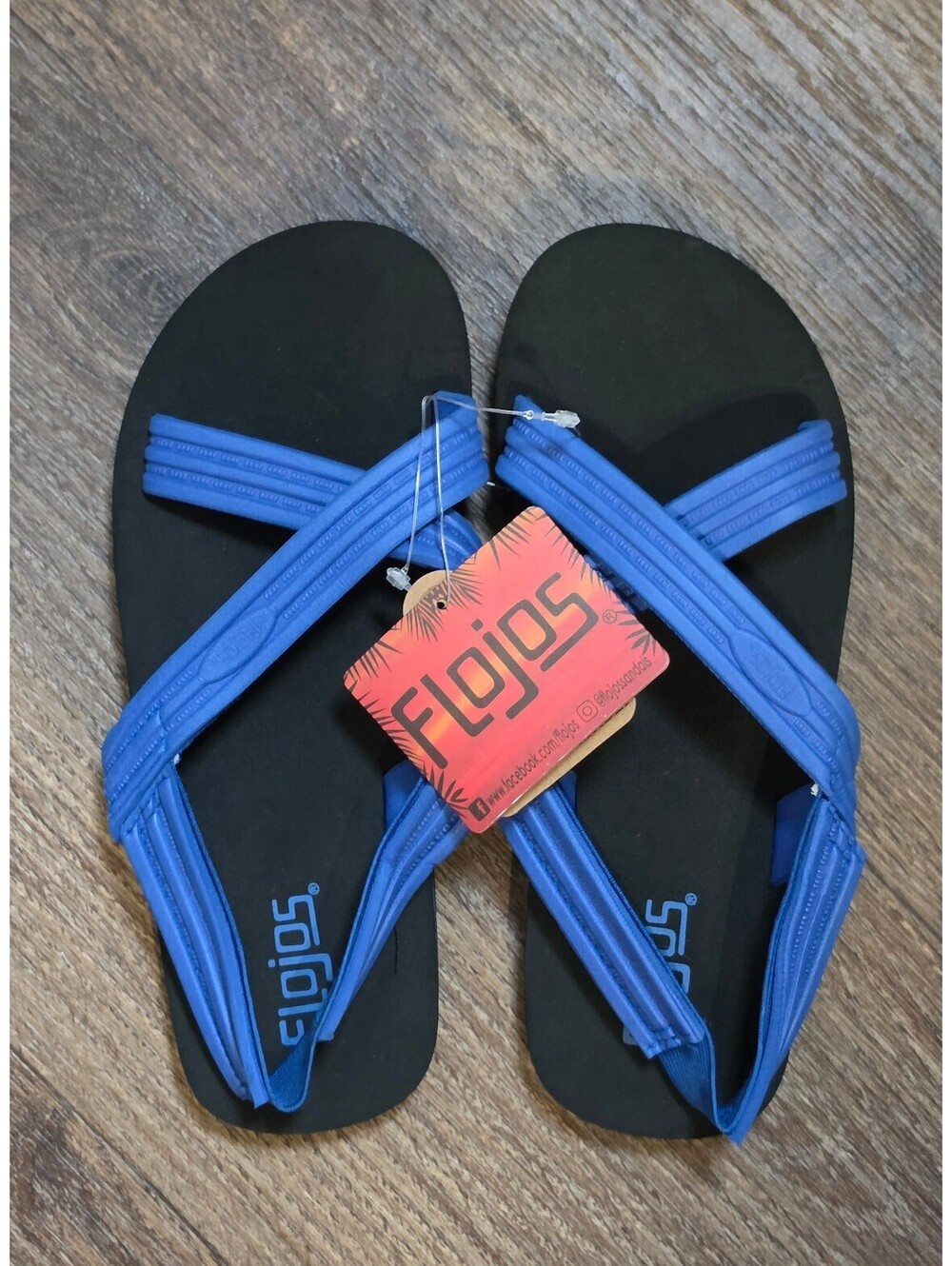 NWT Flojos Original Unisex Sandals Blue Black Crisscross Straps Size 4, 261
